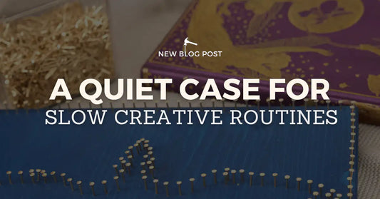 Hands-on string art in progress, showing nails and thread on a wooden board as part of a slow creative routine.