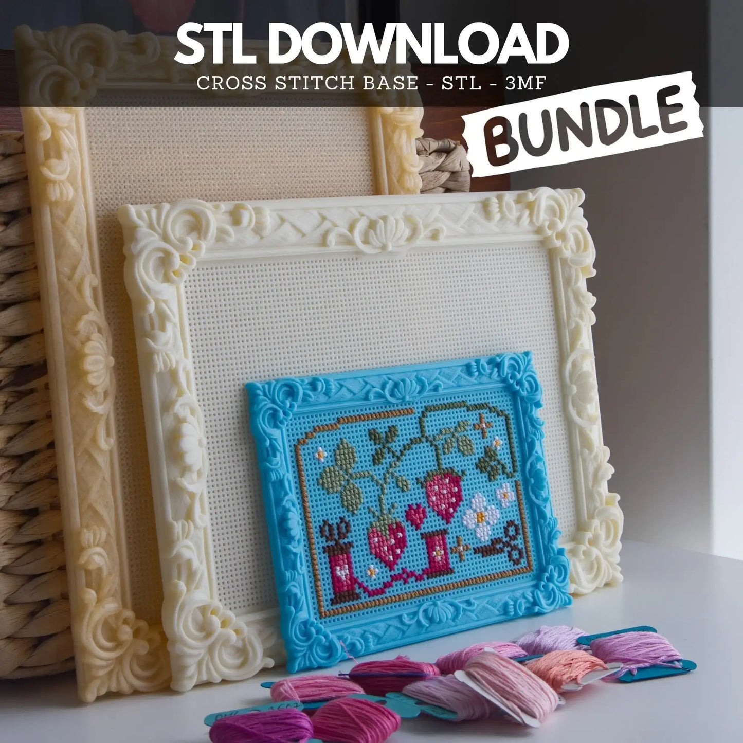 Rectangle Cross Stitch Frame STL Files (Small + Large Bundle) – 3D Print Stitchable Embroidery Frame