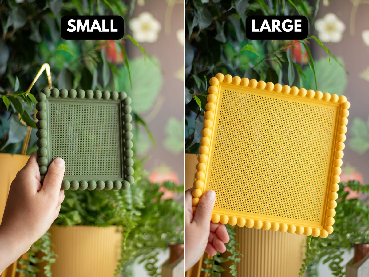 Bubble cross stitch frame in small and large sizes for mini cross stitch designs