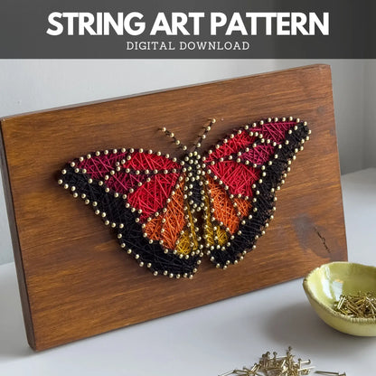 Butterfly string art pattern with printable design and instructions.