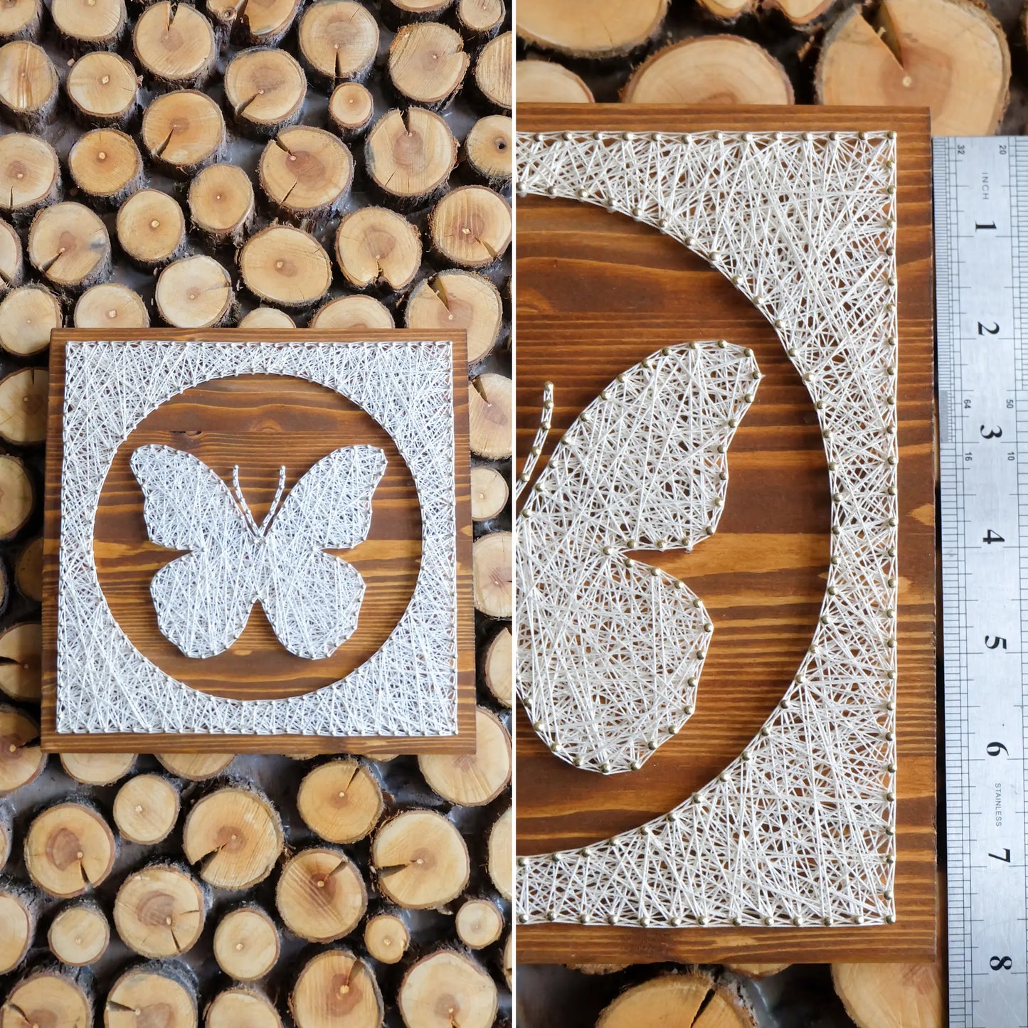 DIY butterfly string art kit in packaging, includes wooden base and white string, perfect craft project for adults.