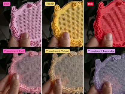 Stitchable frame color options: Pink, Yellow, Red, Translucent Pink, Translucent Yellow, Translucent Lavender
