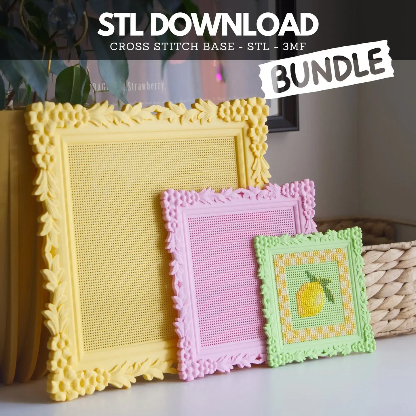 Floral Ornate Cross Stitch Frame STL Files (3 Size Bundle) – 3D Print Stitchable Embroidery Frame