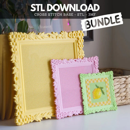 Floral Ornate Cross Stitch Frame STL Files (3 Size Bundle) – 3D Print Stitchable Embroidery Frame