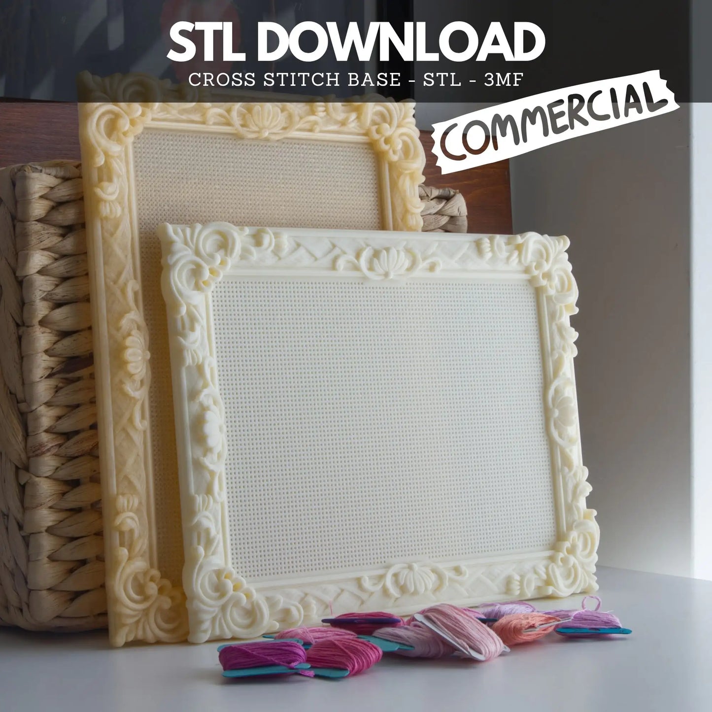 Baroque Rectangle Cross Stitch Frame STL – Large (Commercial License)