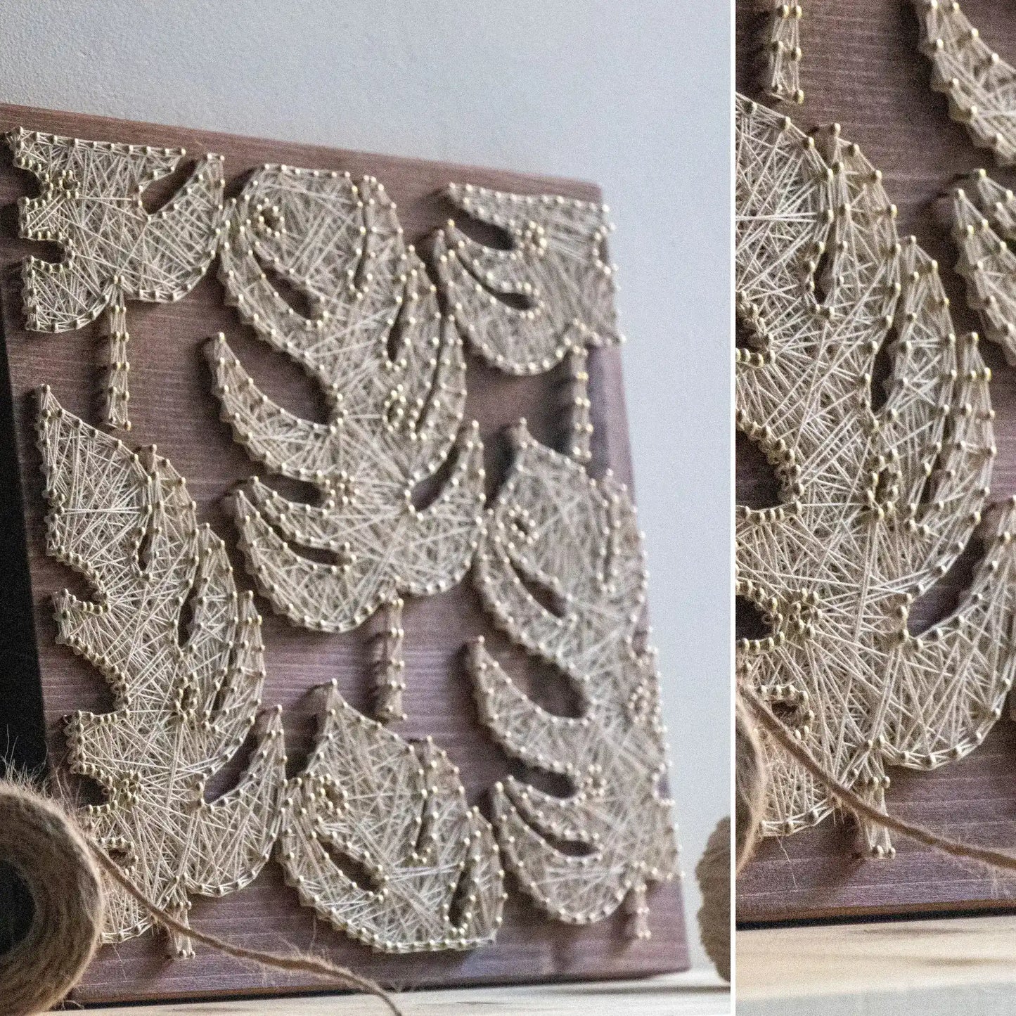 Monstera Deliciosa Leaves string art sign made from DIY kit