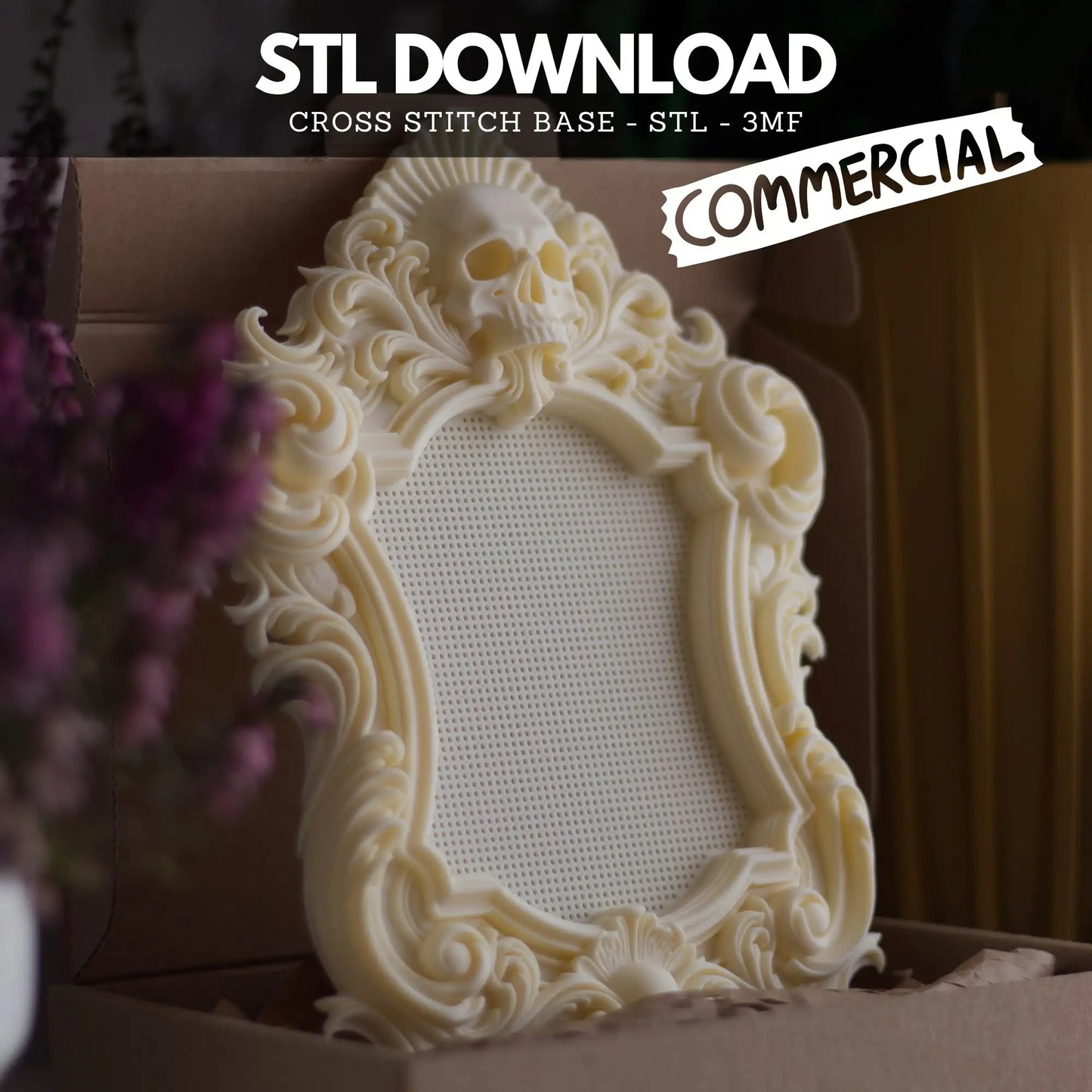 Gothic Skull Cross Stitch Frame STL – Commercial License