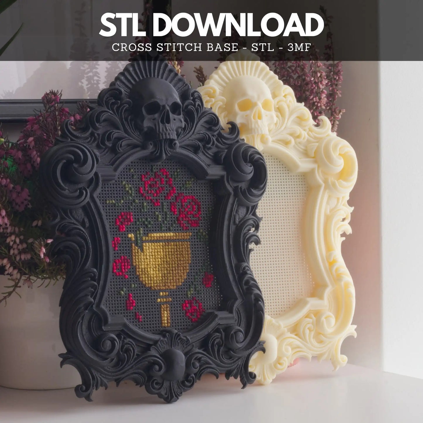 Gothic Skull Cross Stitch Frame STL File – 3D Print Stitchable Embroidery Frame