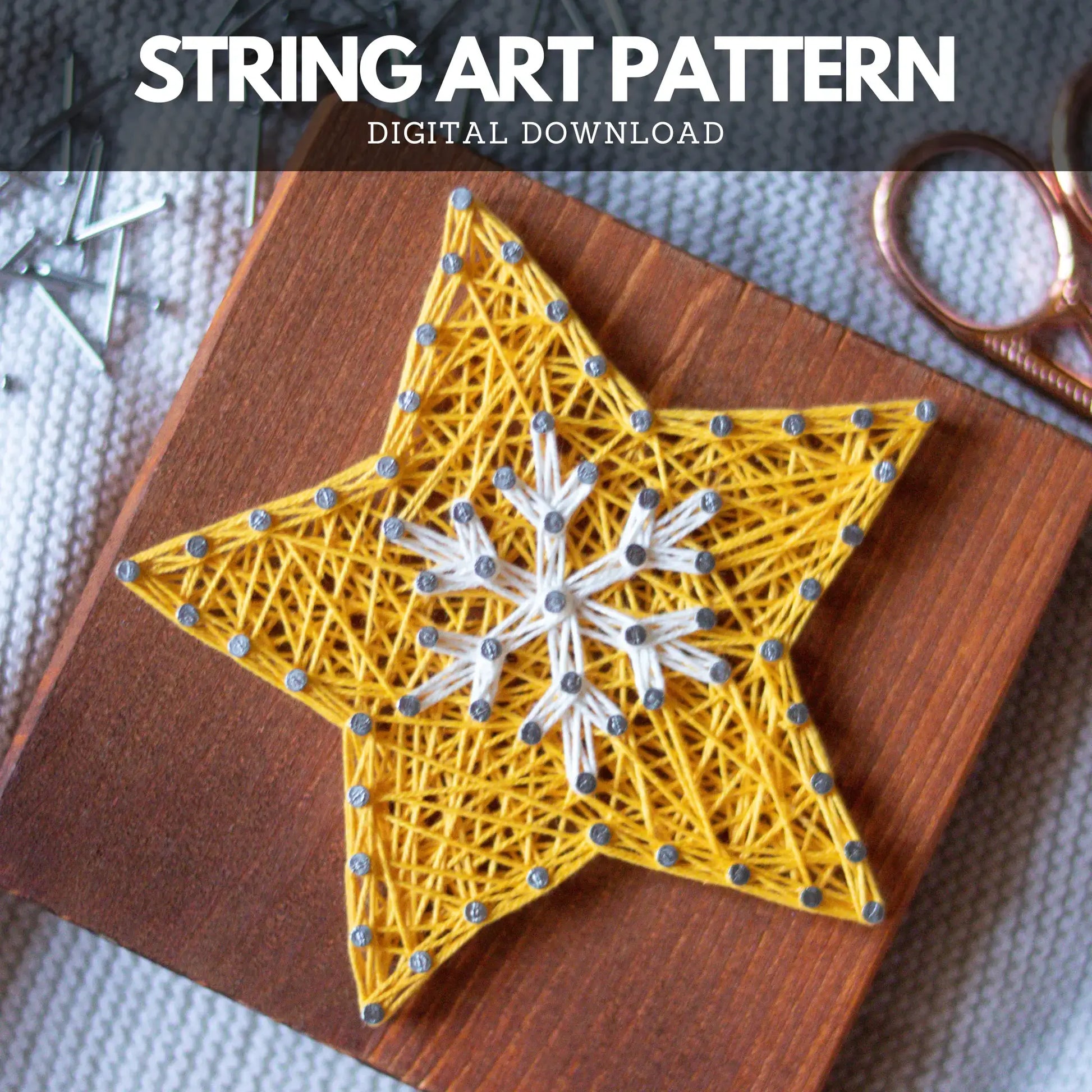 Digital string art pattern download featuring a star with string design