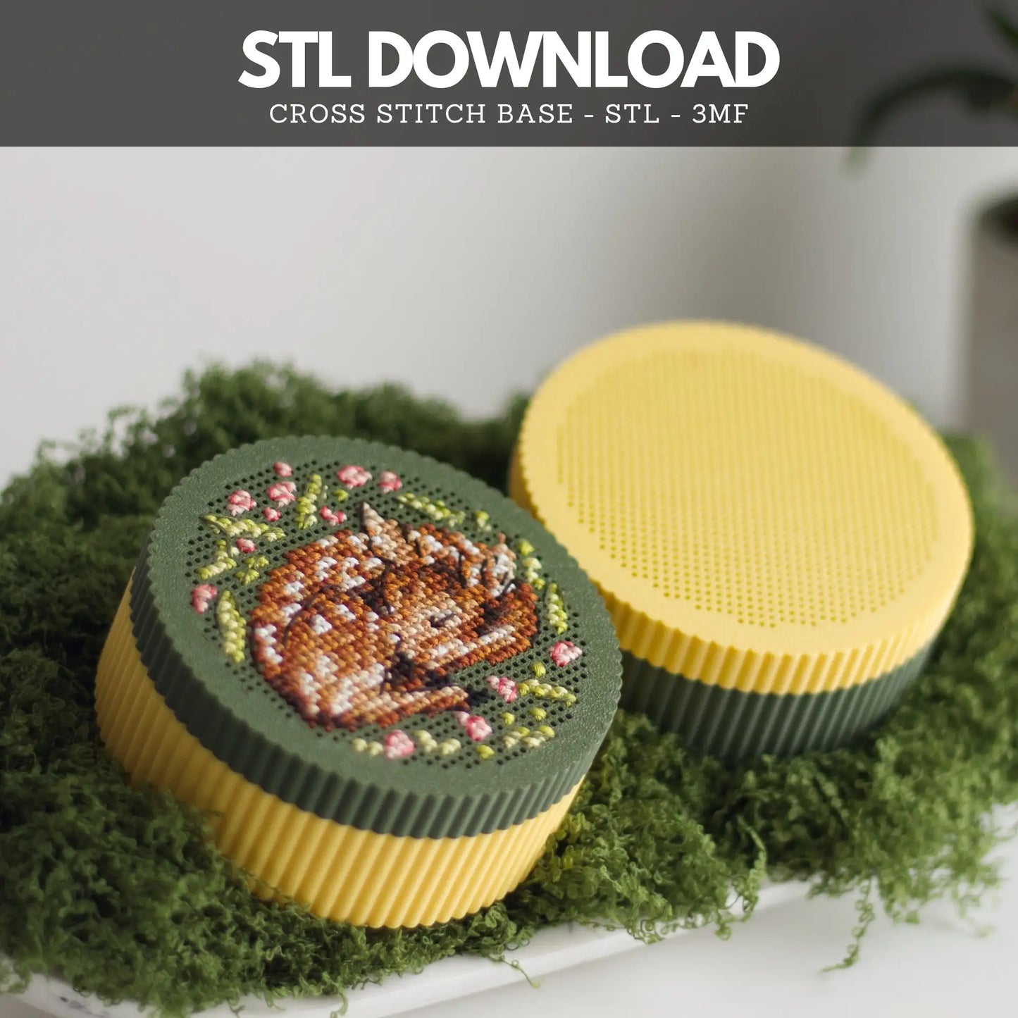 Round cross stitch box STL file for 3D printing with stitchable perforated lid