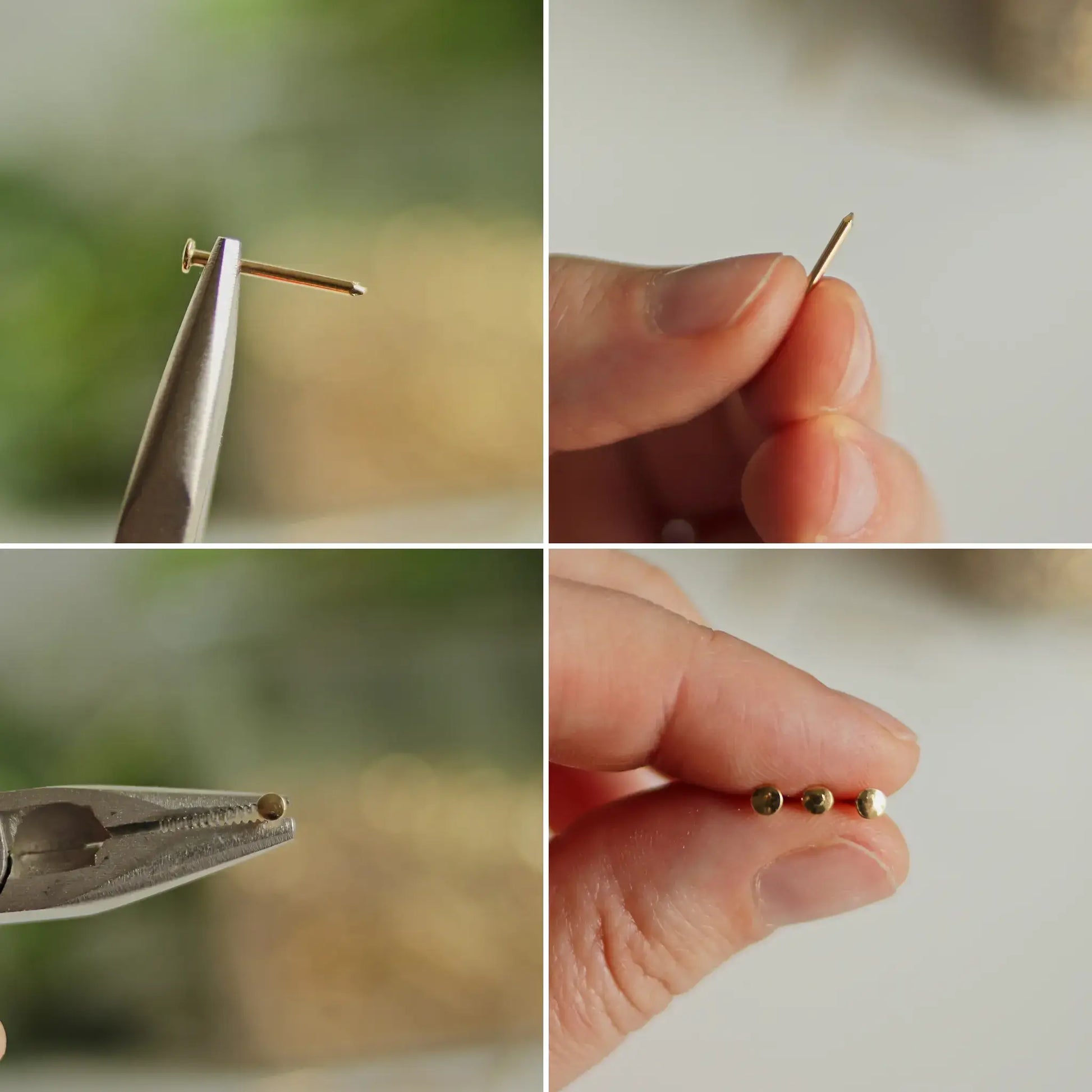 Close-up images of string art nails showing rounded head, shank thickness, and clean finish — premium brass-plated nails for string art projects.