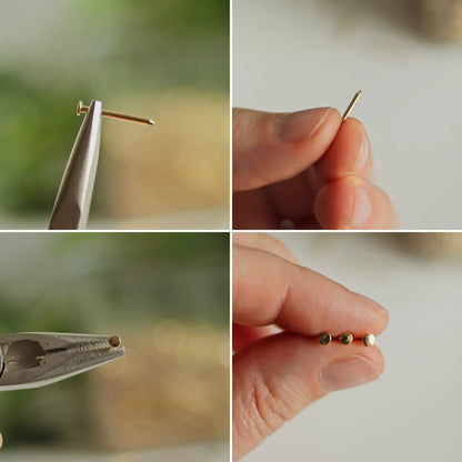 Close-up images of string art nails showing rounded head, shank thickness, and clean finish — premium brass-plated nails for string art projects.